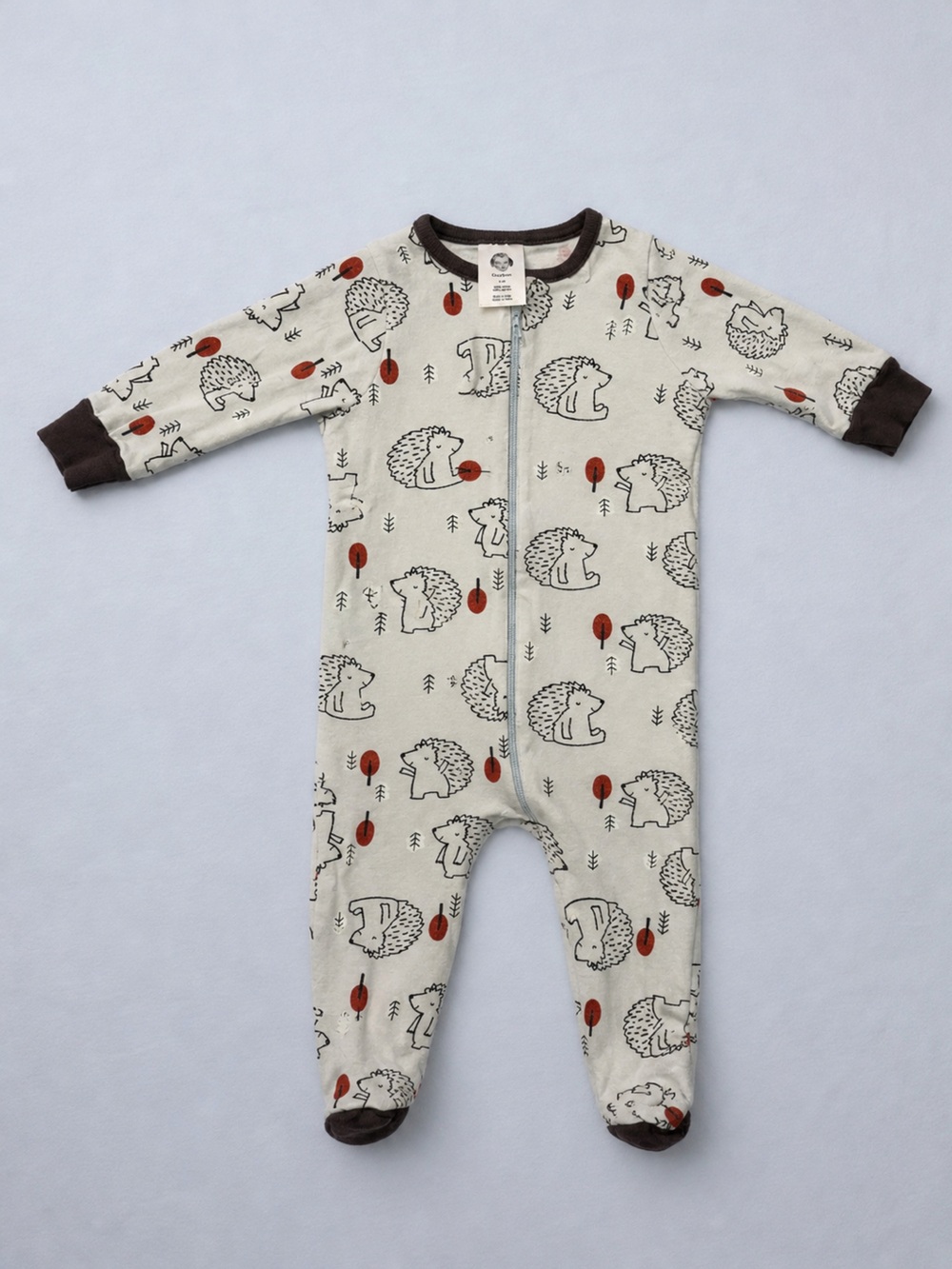 Gerber Baby Boy Hedgehog Footed Sleeper Pajamas 6-9M Zip Cotton One Piece